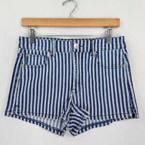 American Eagle Shorts Womens 8 Blue White Striped Denim Hi Rise Shortie Jean